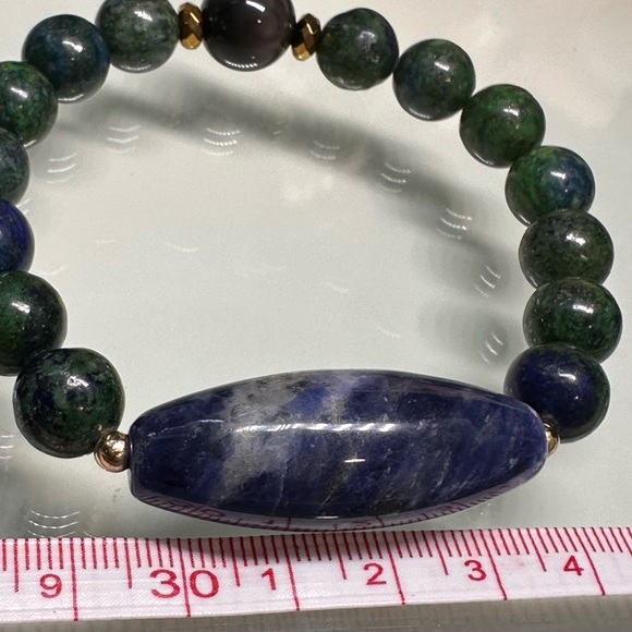 LAPIS LAZULI CHRYSOCOLLA + SODALITE + OBSIDIAN NATURAL BRACELET size 7” - Picture 7 of 13